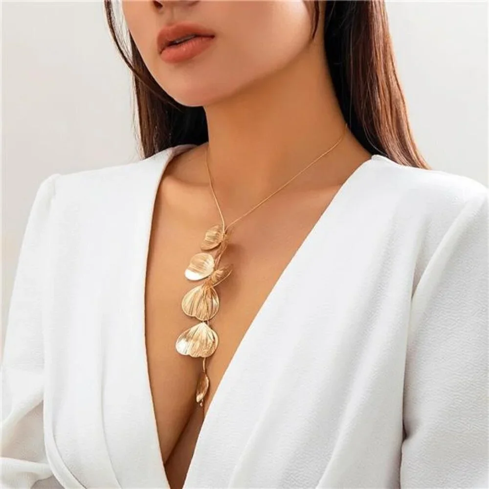 Statement Gold Leaf Choker Necklace for Women Trendy Boho Black Ginkgo Leaves